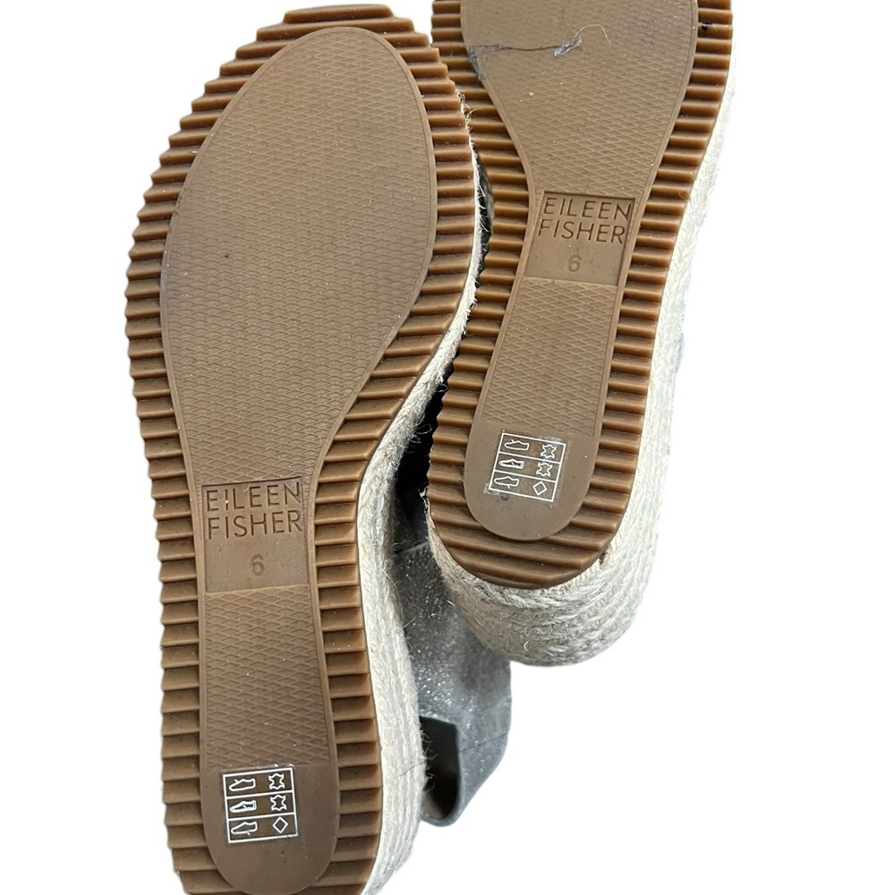 Eileen Fisher NWOT espadrille sandals wedged women size 6 metallic white gold - Picture 4 of 6